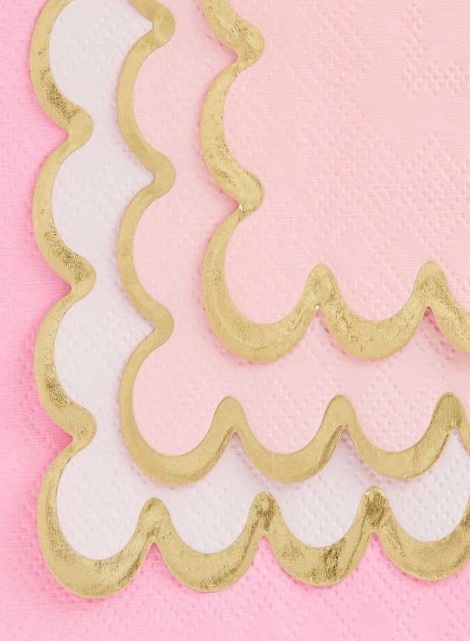 Sparkle and Bash Pink Cocktail Napkins - 5 x 5 In, 100 Count, 3-Ply Scalloped, Pink & Gold - Napkins for Baby Girl & Bridal Showers & Birthday Parties - Image 4