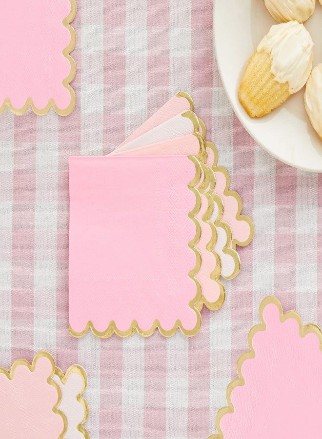 Sparkle and Bash Pink Cocktail Napkins - 5 x 5 In, 100 Count, 3-Ply Scalloped, Pink & Gold - Napkins for Baby Girl & Bridal Showers & Birthday Parties - Image 3