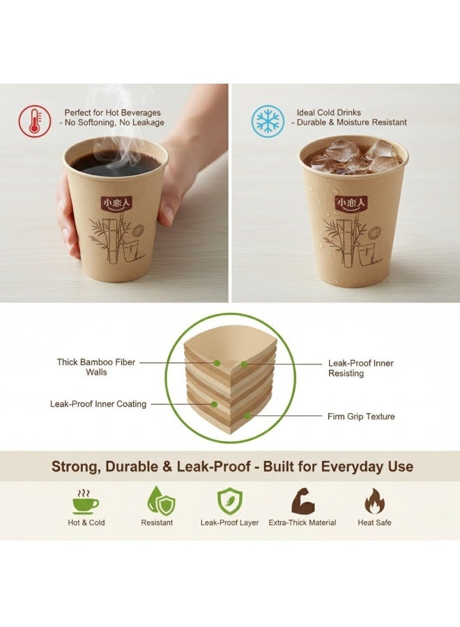 100 قطعة من أكواب ورقية من ألياف الخيزران للاستخدام مرة واحدة سعة 8 أونصة / 200 مل - خالية من البلاستيك، قابلة للتحلل الحيوي، وأكواب ورقية للمشروبات قابلة للتحلل للمشروبات الساخنة والباردة، وأكواب قهوة مستدامة للاستخدام في المنزل والمكتب والحفلات والمطاعم والاستخدام الخارجي - Image 4
