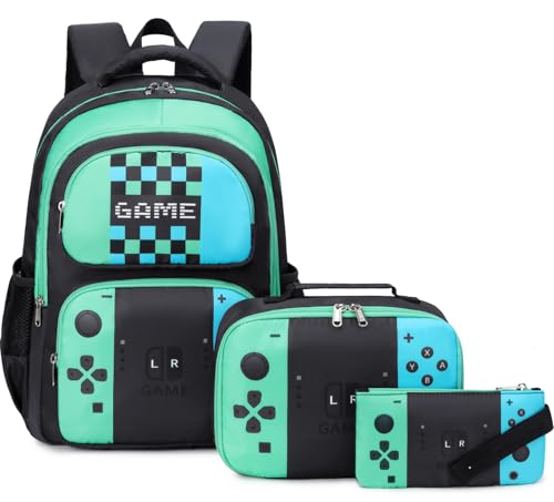 JIANYA Boys Backpack for School Gamer School Bag for Elementary Kids Children 3pcs Boys Backpack with Lunch Box Pencil Case - Image 1