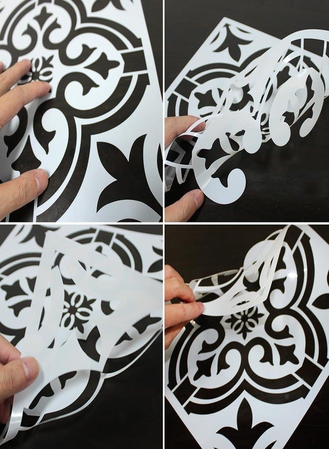 سورس تون مجموعة من 7 قوالب بلاط وفرش خشبية، قوالب جدارية ماندالا قابلة لإعادة الاستخدام من SourceTon مقاس 12 × 12 بوصة للرسم مع 3 فرش شعيرات - ديكور منزلي للأرضيات والجدران والخزائن - Image 2