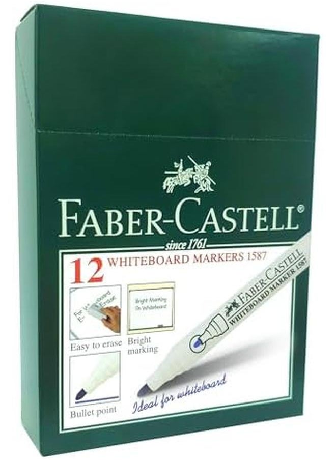 FABER-CASTELL - Round Tip Whiteboard Permanent Marker Pen 12 Pieces Blue - Image 1