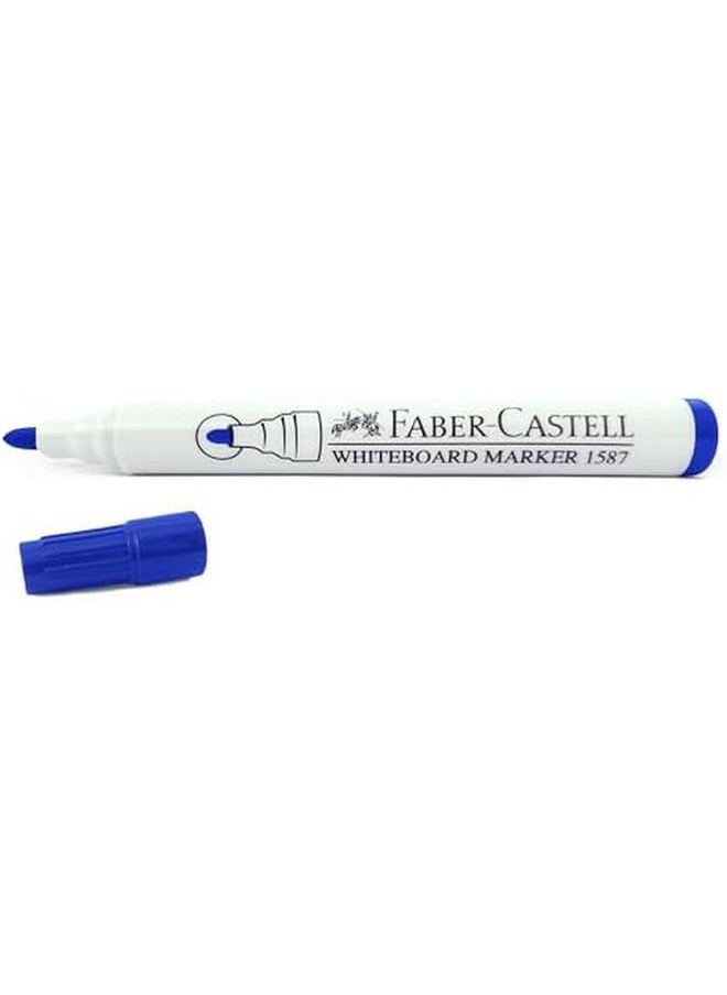 FABER-CASTELL - Round Tip Whiteboard Permanent Marker Pen 12 Pieces Blue - Image 1