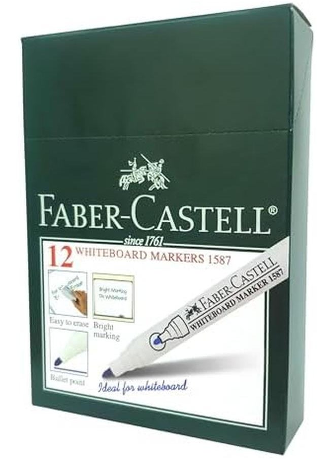 FABER-CASTELL - Round Tip Whiteboard Permanent Marker Pen 12 Pieces Blue - Image 1