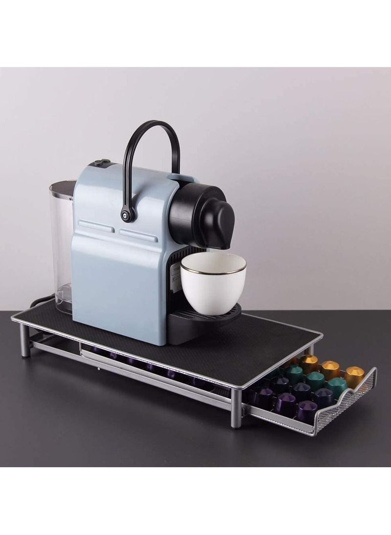 Coffee Pod Holder and Coffee Machine Stand Anti Vibration Non Slip Surface Mesh Drawer Rack for 40Pcs Nespresso Espresso Capsules