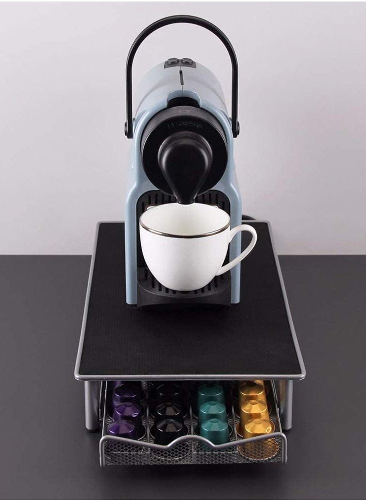 Coffee Pod Holder and Coffee Machine Stand Anti Vibration Non Slip Surface Mesh Drawer Rack for 40Pcs Nespresso Espresso Capsules