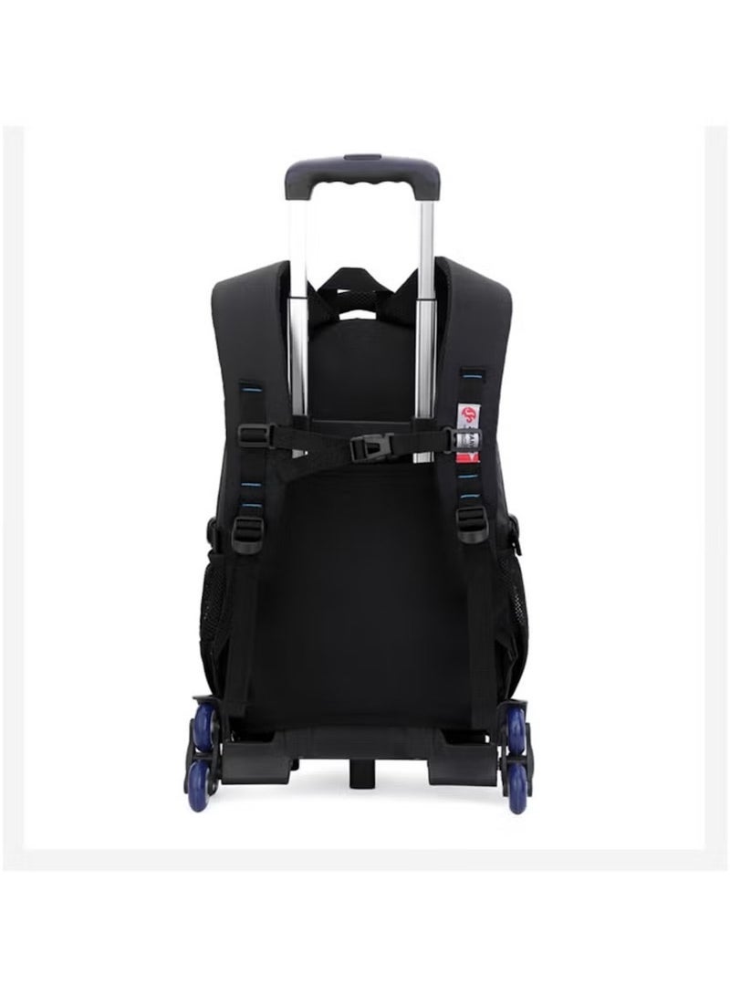 Huitich 6-Wheel Trolley School Backpack for Boys – Black & Blue  - Image 4