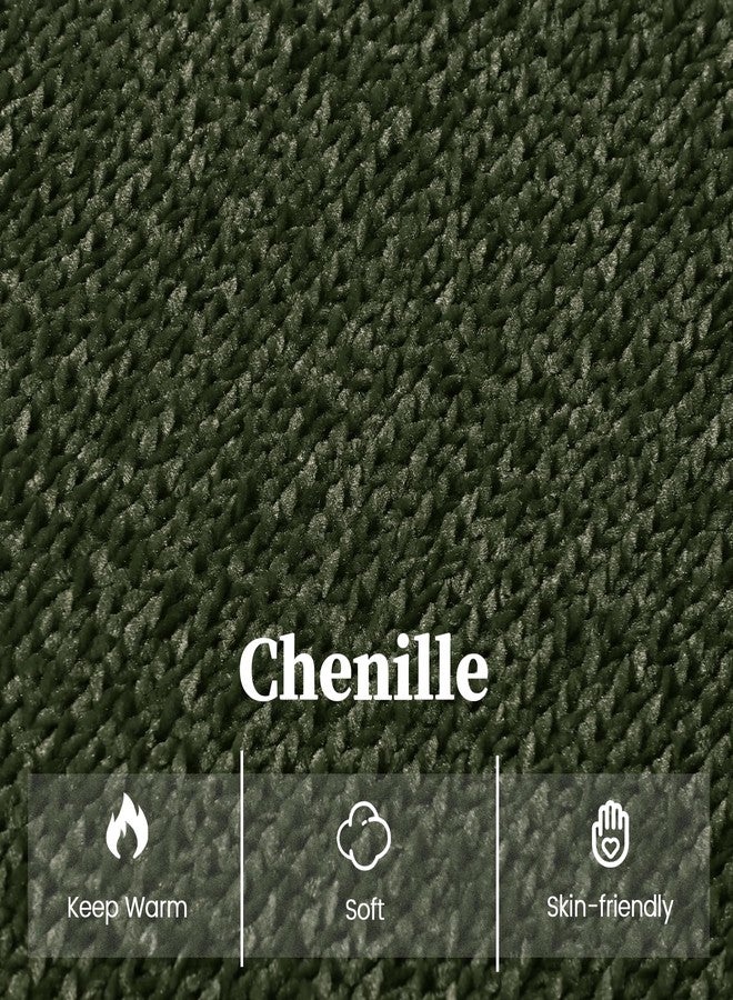 Pleneal Winter Chenille Hat Gloves Scarf Set for Women Men Warm Beanie Hats Touchscreen Gloves Thick Soft Scarf, Dark Green, One size - Image 2