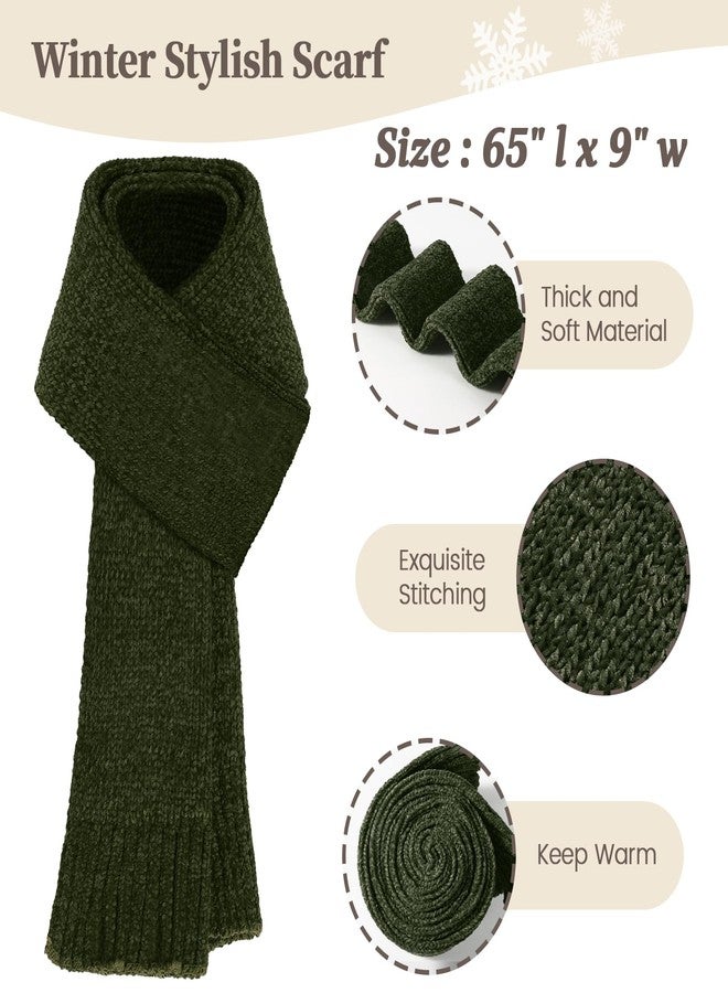 Pleneal Winter Chenille Hat Gloves Scarf Set for Women Men Warm Beanie Hats Touchscreen Gloves Thick Soft Scarf, Dark Green, One size - Image 4