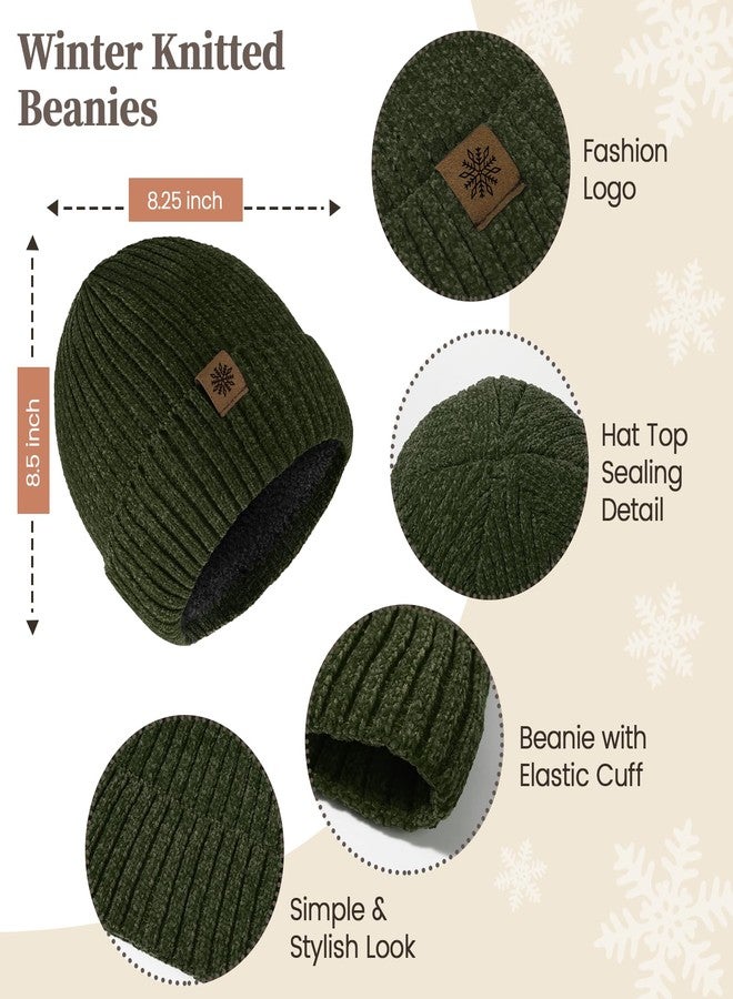 Pleneal Winter Chenille Hat Gloves Scarf Set for Women Men Warm Beanie Hats Touchscreen Gloves Thick Soft Scarf, Dark Green, One size - Image 3