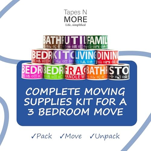 Tapes n More 600 Home Moving Labels for 3 Bedroom House — 12 Color-Coded Room Labels (50 Each) + Fragile Stickers for Moving Boxes, Supplies, Wardrobe Boxes, Apartment Moves - Image 2