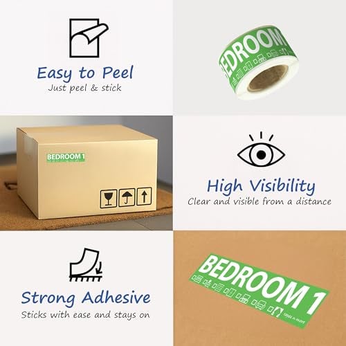 Tapes n More 600 Home Moving Labels for 3 Bedroom House — 12 Color-Coded Room Labels (50 Each) + Fragile Stickers for Moving Boxes, Supplies, Wardrobe Boxes, Apartment Moves - Image 4