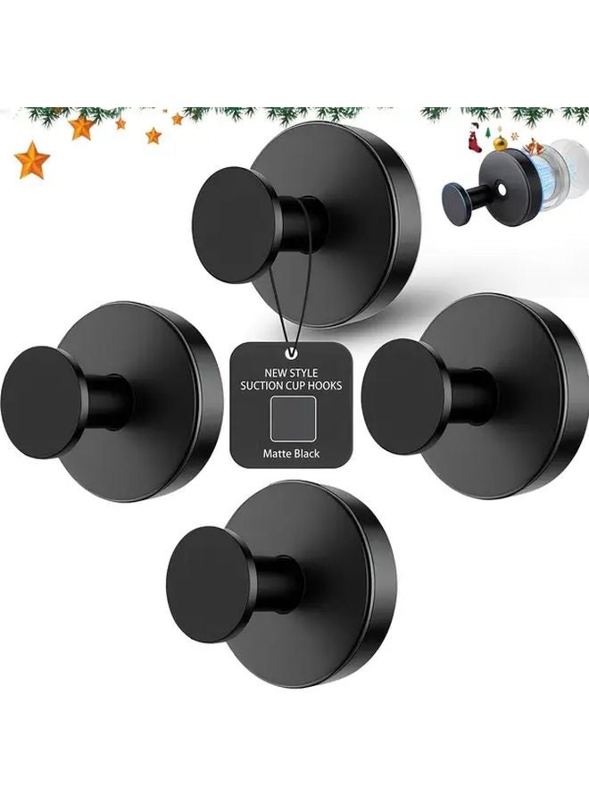 4pcs Black 304 Stainless Steel Suction Cup Hooks Heavy Duty 15lb Capacity Waterproof Rustproof Wall Mounted Towel Hooks For Bathroom Kitchen - Image 1