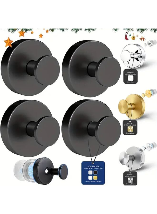 4pcs Black 304 Stainless Steel Suction Cup Hooks Heavy Duty 15lb Capacity Waterproof Rustproof Wall Mounted Towel Hooks For Bathroom Kitchen - Image 2