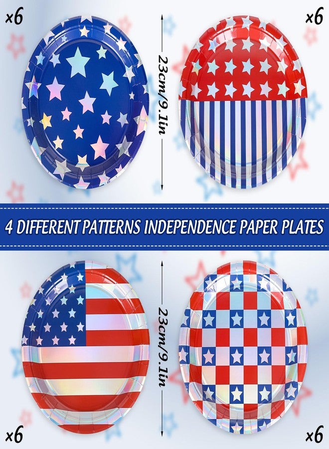 FYSUIMU Patriotic Foil Paper Plates American Flag Star Stripe Disposable Plates 9 Inch 4th of July Red Blue Party Tableware for 250th Anniversary Independence Day Holiday Table Decor Supplies, 24 Pcs - Image 2