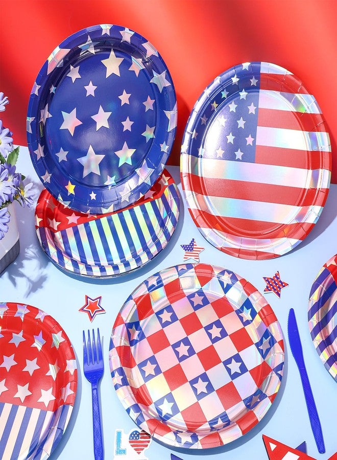 FYSUIMU Patriotic Foil Paper Plates American Flag Star Stripe Disposable Plates 9 Inch 4th of July Red Blue Party Tableware for 250th Anniversary Independence Day Holiday Table Decor Supplies, 24 Pcs - Image 3
