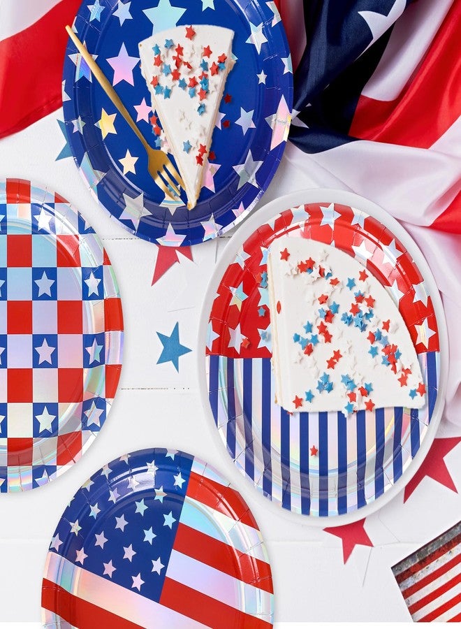 FYSUIMU Patriotic Foil Paper Plates American Flag Star Stripe Disposable Plates 9 Inch 4th of July Red Blue Party Tableware for 250th Anniversary Independence Day Holiday Table Decor Supplies, 24 Pcs - Image 4