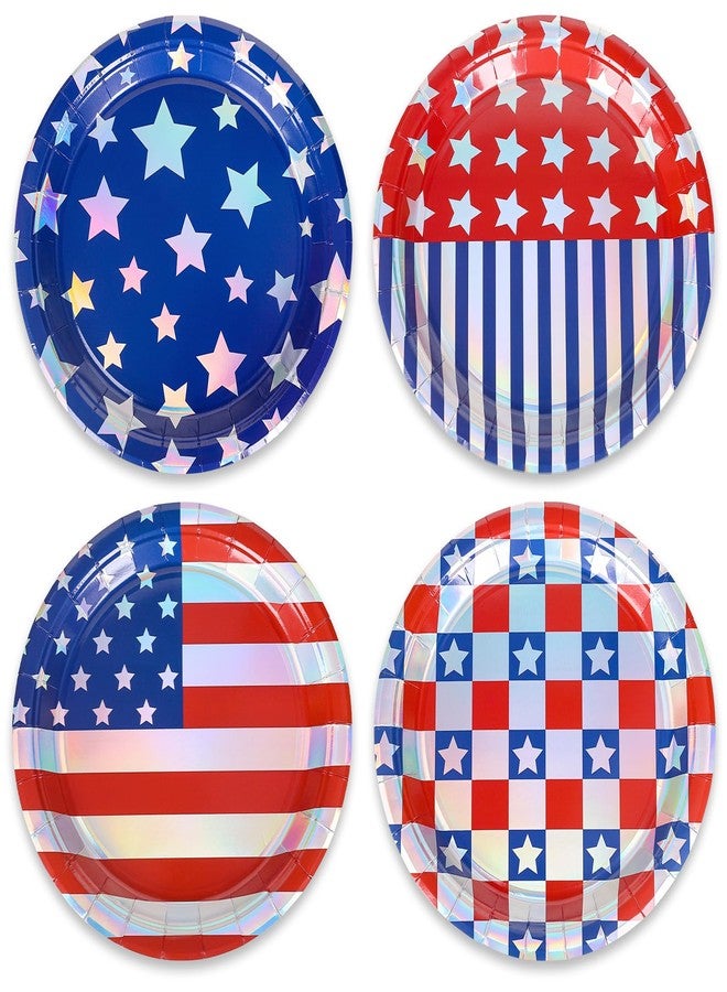 FYSUIMU Patriotic Foil Paper Plates American Flag Star Stripe Disposable Plates 9 Inch 4th of July Red Blue Party Tableware for 250th Anniversary Independence Day Holiday Table Decor Supplies, 24 Pcs - Image 1