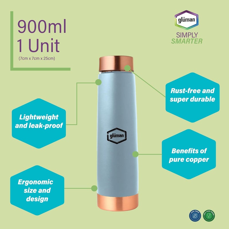 Gluman CoPura Copper Water Bottle 900 ml Water Bottle For Office Water Bottle For Kids 100 Pure Copper Insulation Wide Mouth With Ergonomic Design Tamba Bottle For Home Sky Blue - Image 5