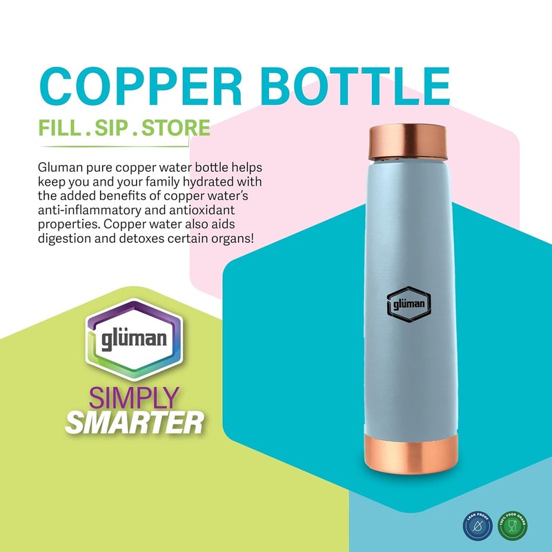 Gluman CoPura Copper Water Bottle 900 ml Water Bottle For Office Water Bottle For Kids 100 Pure Copper Insulation Wide Mouth With Ergonomic Design Tamba Bottle For Home Sky Blue - Image 4