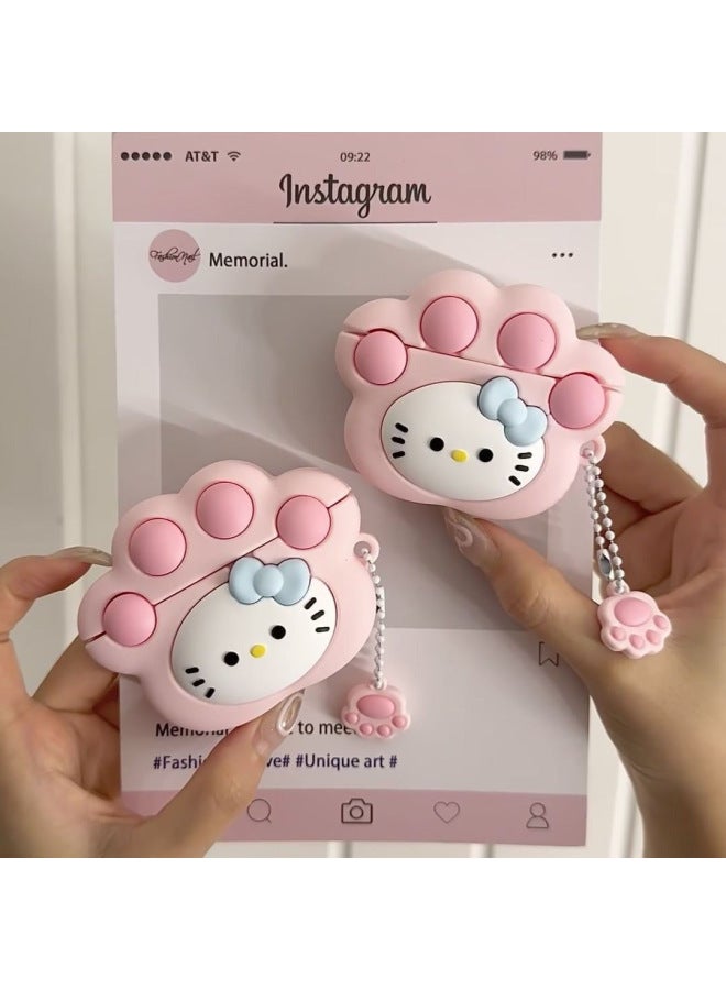 Cartoon Three-color Cloth Cloth For Airpods4 Apple Wireless Bluetooth Earphone Case 1/2/3/Pro2 Earphone Case-Color:Kt Cat Claw + Hanging Ring-Applicable Models:Airpods 1/2 Generation - Image 1