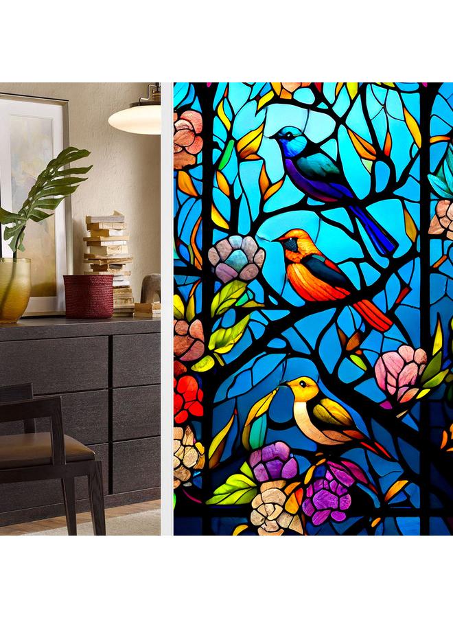 Bluejw BL128-139 Flower And Bird Landscape Electrostatic Glass Sticker PVC Glue-free Window Sticker Home Decorative Window Decorative Glass Sticker - Image 1