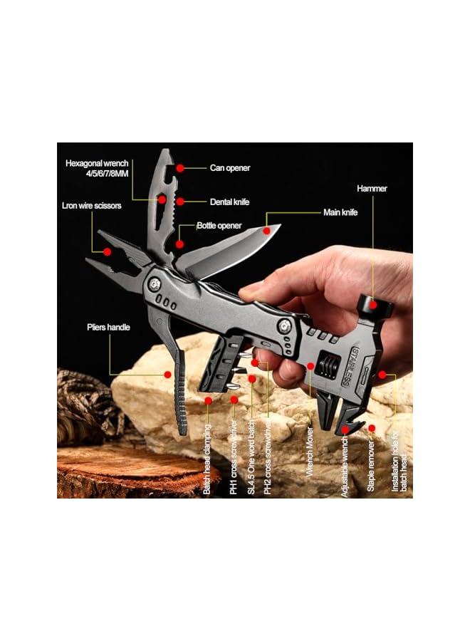 PROMASS Tool Hammer,16 in 1 Multi-Tool Camping Accessories Outdoor Survival Tools Hand Tool Screwdriver Pliers Bottle Key adjustable wrench Gifts Extra Strong High Carbon Stainless Steel - Image 2