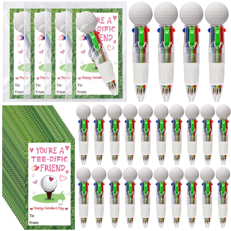 LiYiQ 24 Sets Valentine's Day 4-in-1 Ballpoint Pens with Positive Cards Exchange Gifts Bulk Golf Party Favors Golf Team Gifts for Golf Lover Classroom Prizes Goodie Bags Stuffers - Image 1
