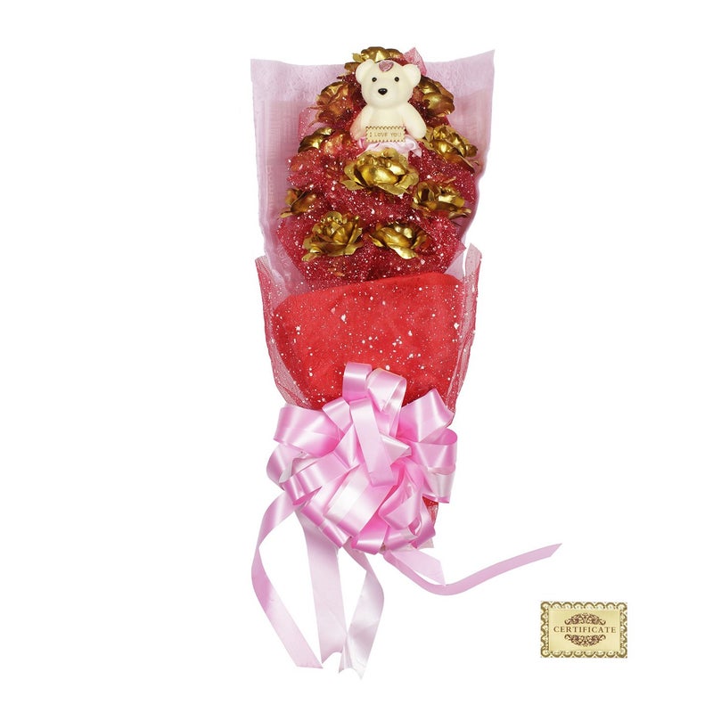 JEWEL FUEL JEWEL FUEL Valentine gift for girlfriendvalentine gift for boyfriend special 10 Roses 1 Teddy Gold roses Bouquet with Gift Box Pink  - Image 5