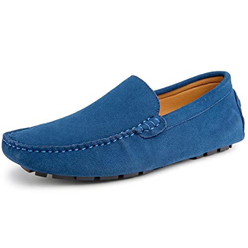 Go Tour Mens Handmade Suede Leather Casual Loafers Shoes Sapphire Blue 11/46 - Image 1