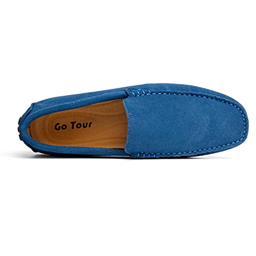 Go Tour Mens Handmade Suede Leather Casual Loafers Shoes Sapphire Blue 11/46 - Image 4