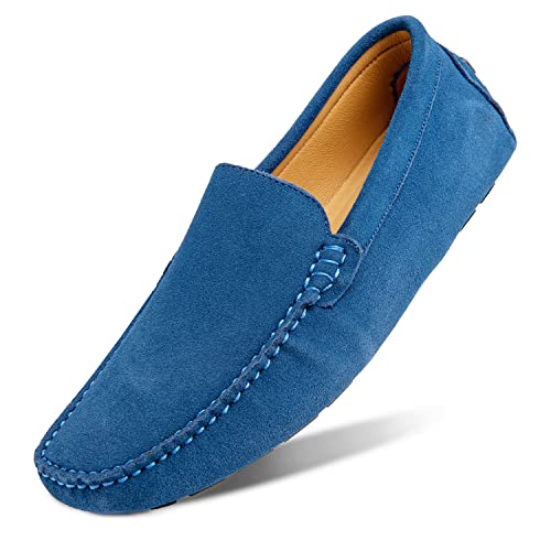 Go Tour Mens Handmade Suede Leather Casual Loafers Shoes Sapphire Blue 11/46 - Image 3