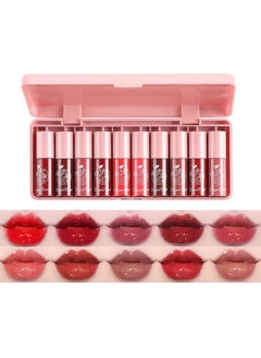 Charm Kiss 10 Colors Lip Tint Stain Set,Tint Stain Plumping Mini Liquid Lipstick, Watery Finish Lip Tint Stain Korean Lip Gloss,Long Lasting Non-Stick Cup Waterproof, High Pigment, Vivid Color, Lip Tint Makeup  - Image 1
