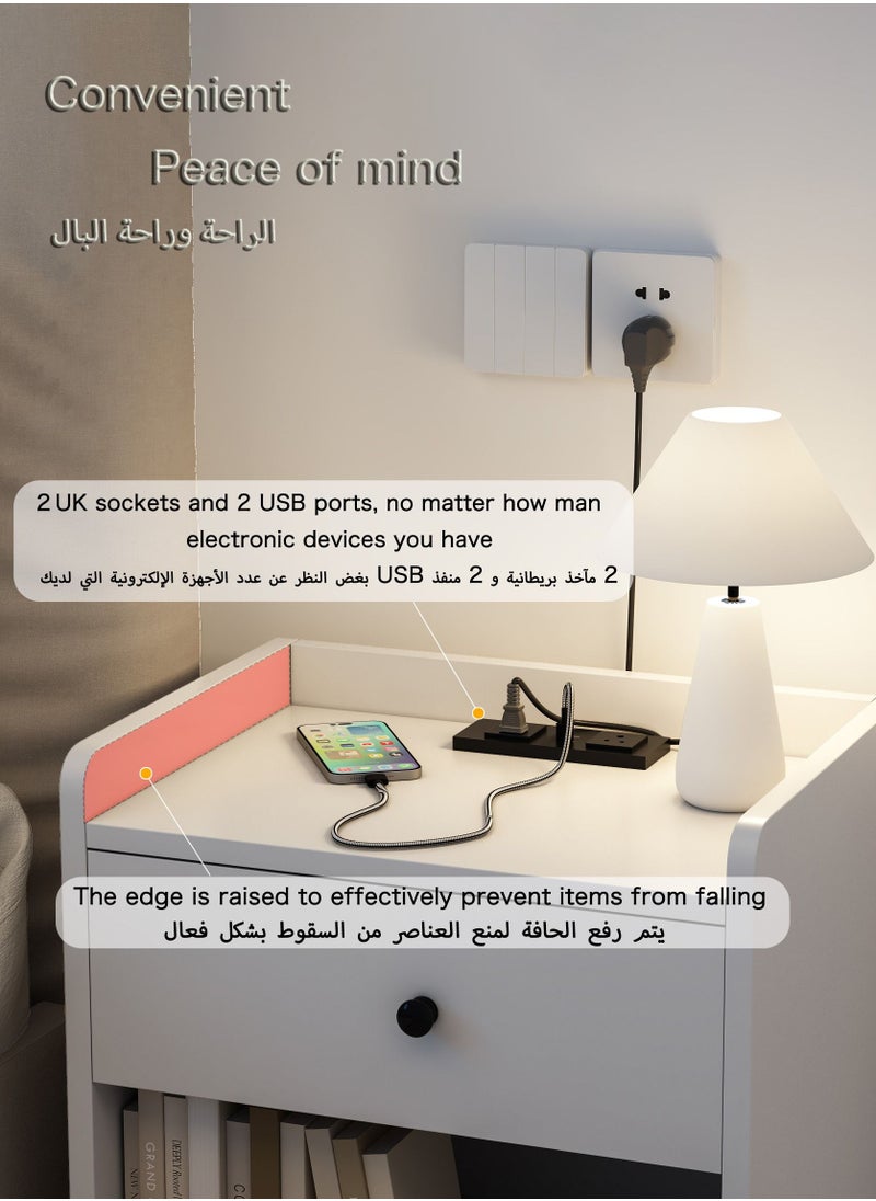 AnneFish - 40*40*52cm Smart Nightstand With 2 USB Port and Socket MDF Engineering Board Storage Home Bedside Coffee Table With Drawer - Image 1