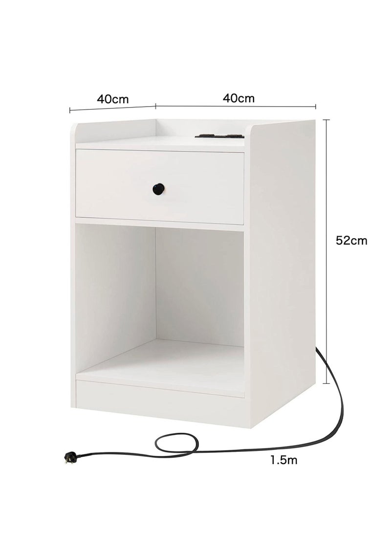 AnneFish - 40*40*52cm Smart Nightstand With 2 USB Port and Socket MDF Engineering Board Storage Home Bedside Coffee Table With Drawer - Image 1