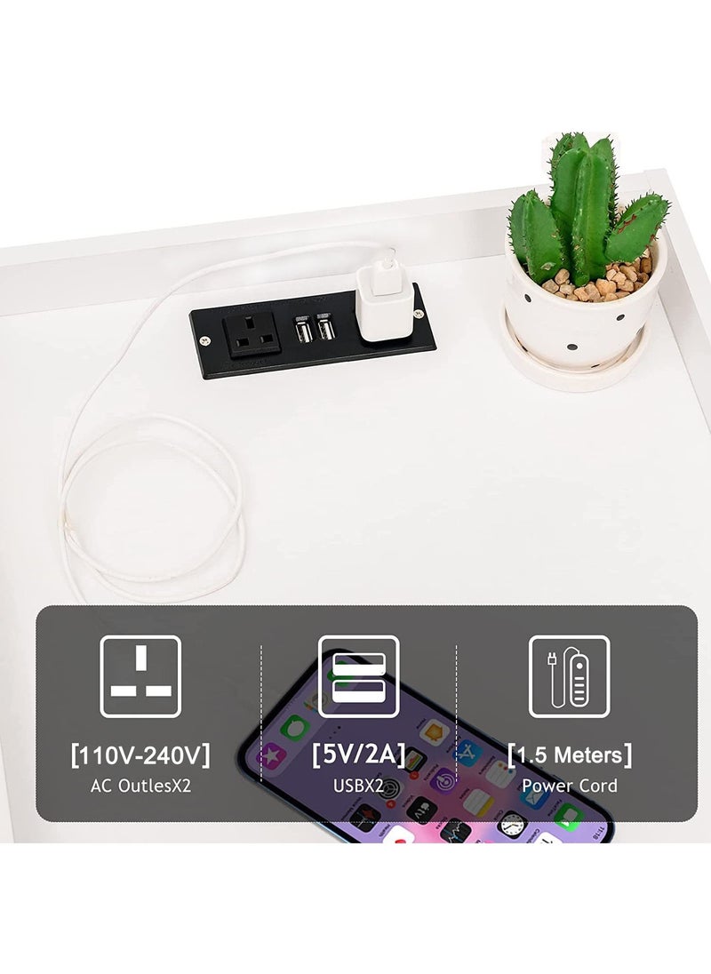 AnneFish - 40*40*52cm Smart Nightstand With 2 USB Port and Socket MDF Engineering Board Storage Home Bedside Coffee Table With Drawer - Image 1