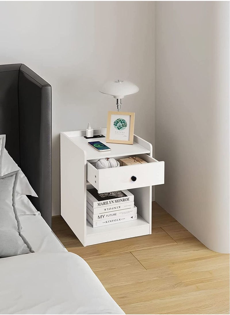 AnneFish - 40*40*52cm Smart Nightstand With 2 USB Port and Socket MDF Engineering Board Storage Home Bedside Coffee Table With Drawer - Image 1