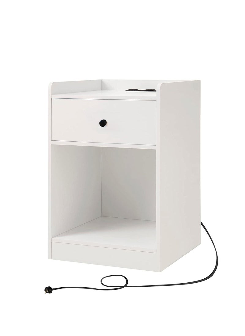 AnneFish - 40*40*52cm Smart Nightstand With 2 USB Port and Socket MDF Engineering Board Storage Home Bedside Coffee Table With Drawer - Image 1