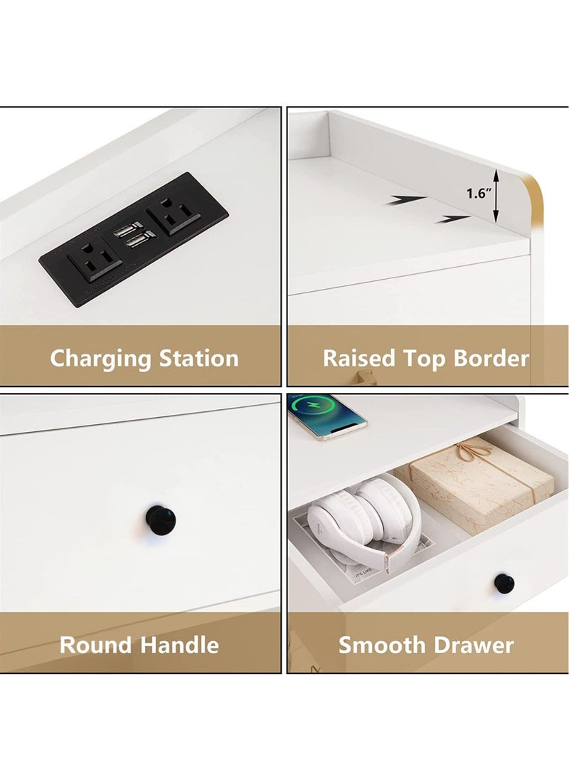 AnneFish - 40*40*52cm Smart Nightstand With 2 USB Port and Socket MDF Engineering Board Storage Home Bedside Coffee Table With Drawer - Image 1
