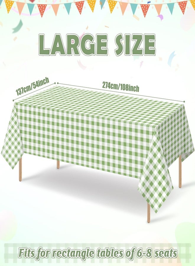 Hallswl 3pcs Sage Green Gingham Tablecloth,Green White Checkered Tablecloths Buffalo Plaid Disposable Plastic Table Covers for Birthday Baby Shower Bridal Wedding Party Birthday Decorations,54X108inch - Image 2