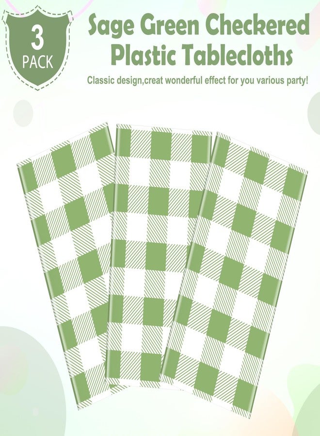 Hallswl 3pcs Sage Green Gingham Tablecloth,Green White Checkered Tablecloths Buffalo Plaid Disposable Plastic Table Covers for Birthday Baby Shower Bridal Wedding Party Birthday Decorations,54X108inch - Image 4