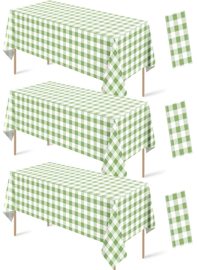 Hallswl 3pcs Sage Green Gingham Tablecloth,Green White Checkered Tablecloths Buffalo Plaid Disposable Plastic Table Covers for Birthday Baby Shower Bridal Wedding Party Birthday Decorations,54X108inch - Image 1