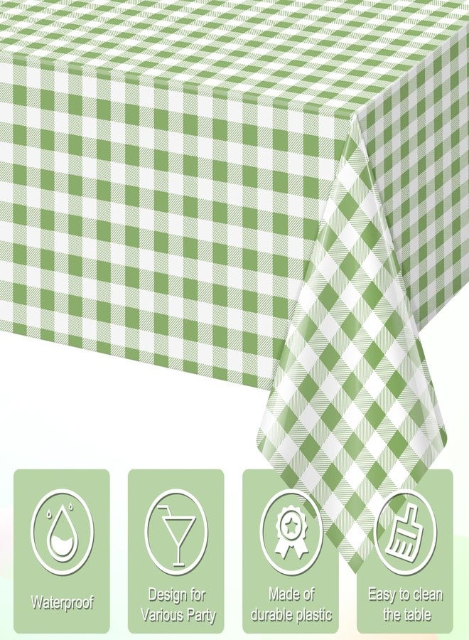 Hallswl 3pcs Sage Green Gingham Tablecloth,Green White Checkered Tablecloths Buffalo Plaid Disposable Plastic Table Covers for Birthday Baby Shower Bridal Wedding Party Birthday Decorations,54X108inch - Image 3