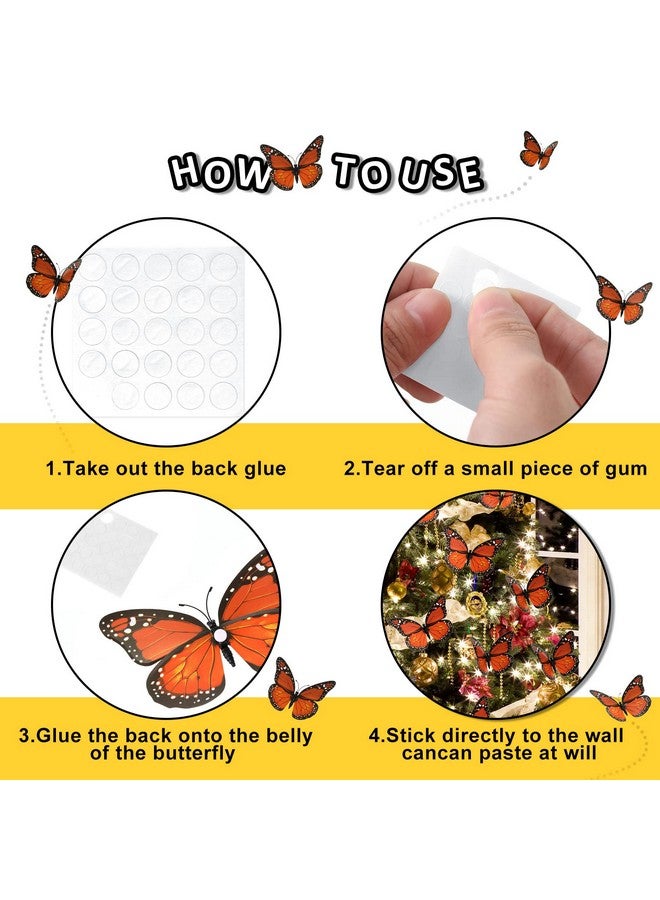 Luinabio Luinabio Monarch Butterfly Decoration Halloween Fake Butterflies Artificial 3D Monarch Butterfly Wall Decor for Christmas Day of the Dead Party Favors (60 Pieces, 4.72 Inch)  - Image 4