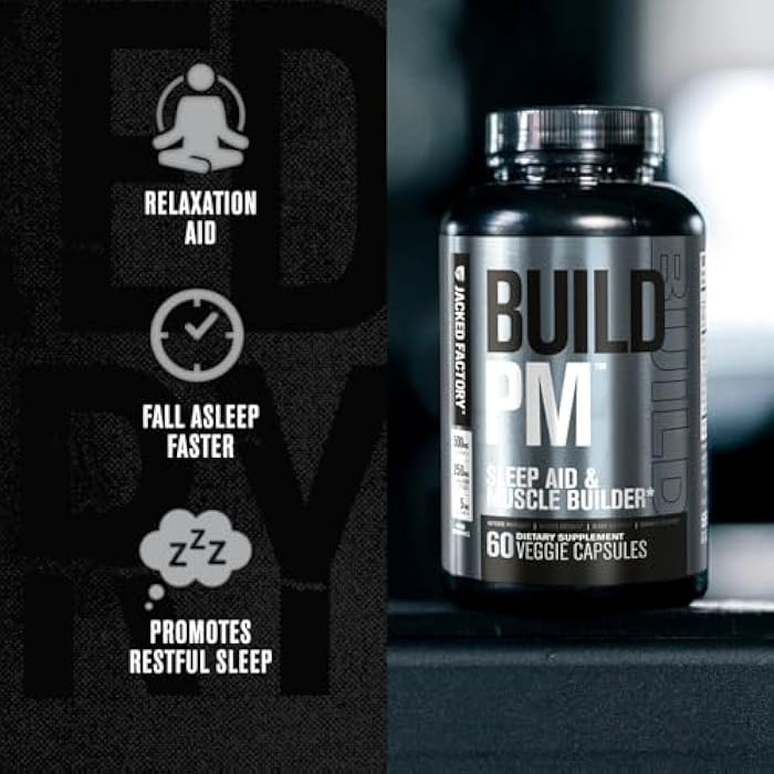 Jacked Factory Build PM Night Time Muscle Builder & Sleep Aid - Post Workout Recovery & Sleep Support Supplement w/VitaCherry Tart Cherry, Ashwagandha, & Melatonin - 60 Natural Veggie Pills - Image 4