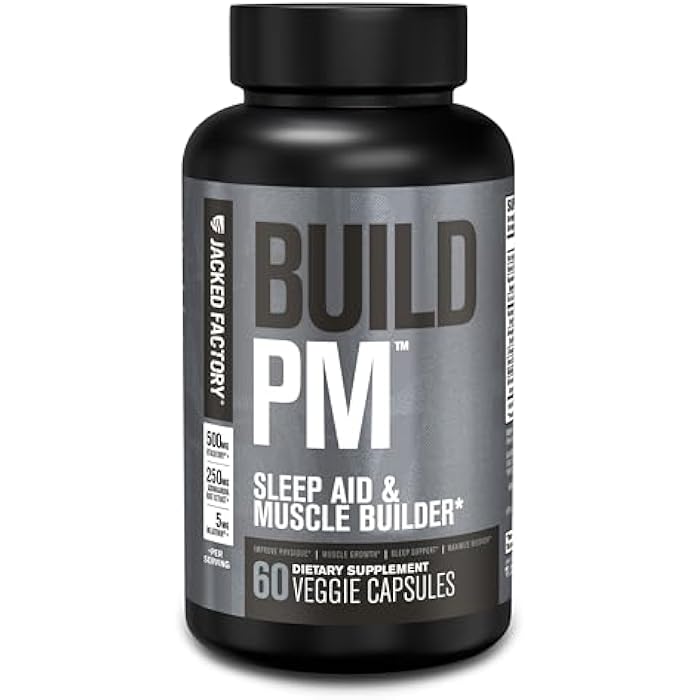 Jacked Factory Build PM Night Time Muscle Builder & Sleep Aid - Post Workout Recovery & Sleep Support Supplement w/VitaCherry Tart Cherry, Ashwagandha, & Melatonin - 60 Natural Veggie Pills - Image 1