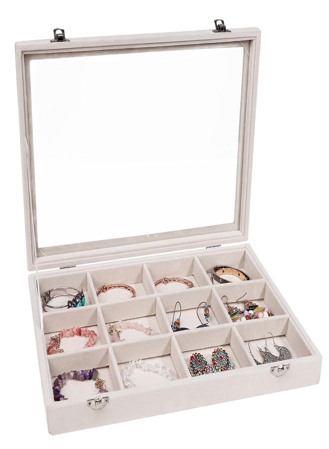 Stratalife Jewelry Organizer Bracelet Organizer Storage Box 12 Grid Stackable Jewelry Tray with Lid Velvet Jewelry Box for Drawer Necklace Bracelet Display Storage Organizer Box (Beige) - Image 1