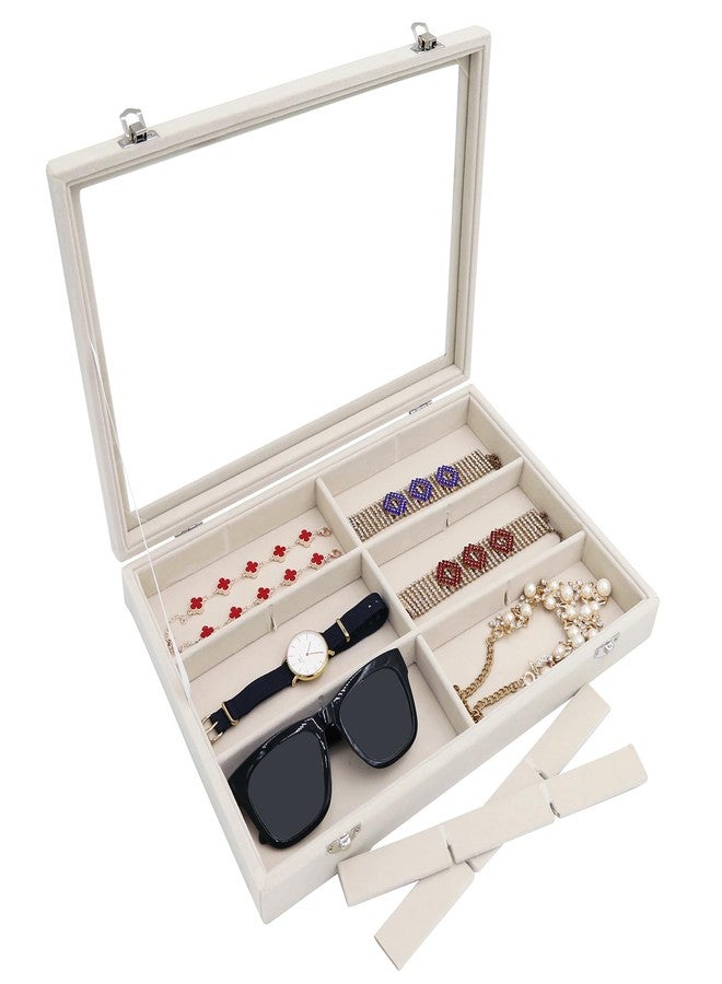 Stratalife Jewelry Organizer Bracelet Organizer Storage Box 12 Grid Stackable Jewelry Tray with Lid Velvet Jewelry Box for Drawer Necklace Bracelet Display Storage Organizer Box (Beige) - Image 5