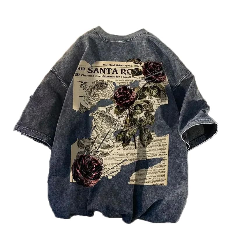 Dynict Unisex Y2k T-Shirt Rose Letter Print Oversized Graphic Tees Short Sleeve Gothic T-Shirts Grunge Clothes (X-Large) - Image 2