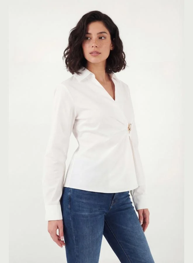 Lela  Lela Cotton Slim Fit Long-Sleeve Shirt with Buckle Detail Women's SHIRT 6778317 for Women | Best Price UAE